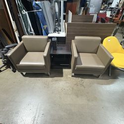 Brown Leather Side Arm Office Side Chair 