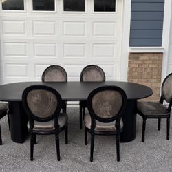 🖤 Elegant 7-Piece Solid Wood Dining Set – 92” Black Oval Table + 6 Chairs