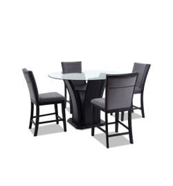 Cosmopolitan 5 Piece Black & Gray Upholstered Round Counter Height Dining Set