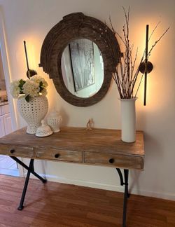 Rustic Modern Console Table & Round Mirror Set (Entryway / Living Room)
