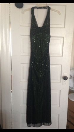 Elegant green, black and gold prom dress or evening dress