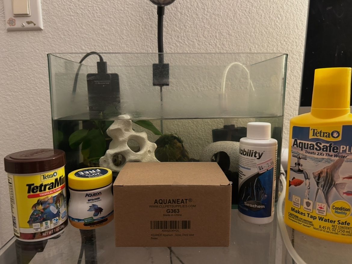 3.5 Gallon fish tank with accessories and food!