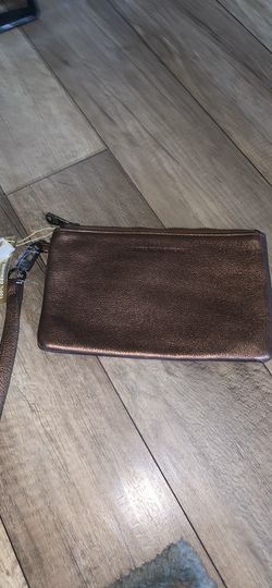 New Aimee Kestenberg gold leather wristlet wallet clutch