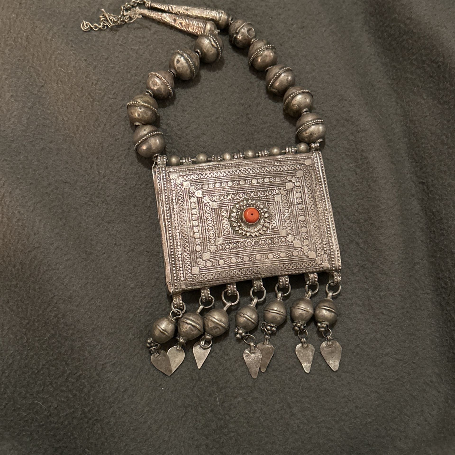 Antique silver Yemeni necklace with a large amulet box