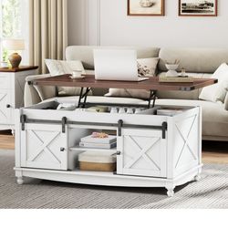 Lift Top Coffee Table White And Brown 