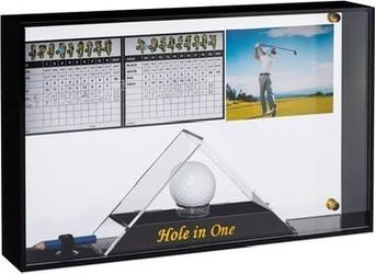 Hole in One Golf Ball Display Case with Full-Size Scorecard Frame, Pyramid Acrylic Shadow Box