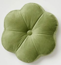 Green flower shaped velvet throw pillow 14x14 new