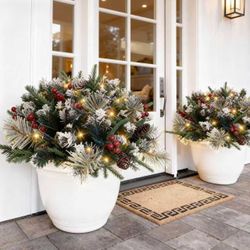Holiday Planter Filler with Lights for Outdoor Christmas, Christmas Decor 2Pack 24-Inch lighted holiday planter fillers, red berries and pinecones for