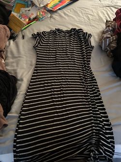 Black and White Striped Ribbed Bodycon Dress