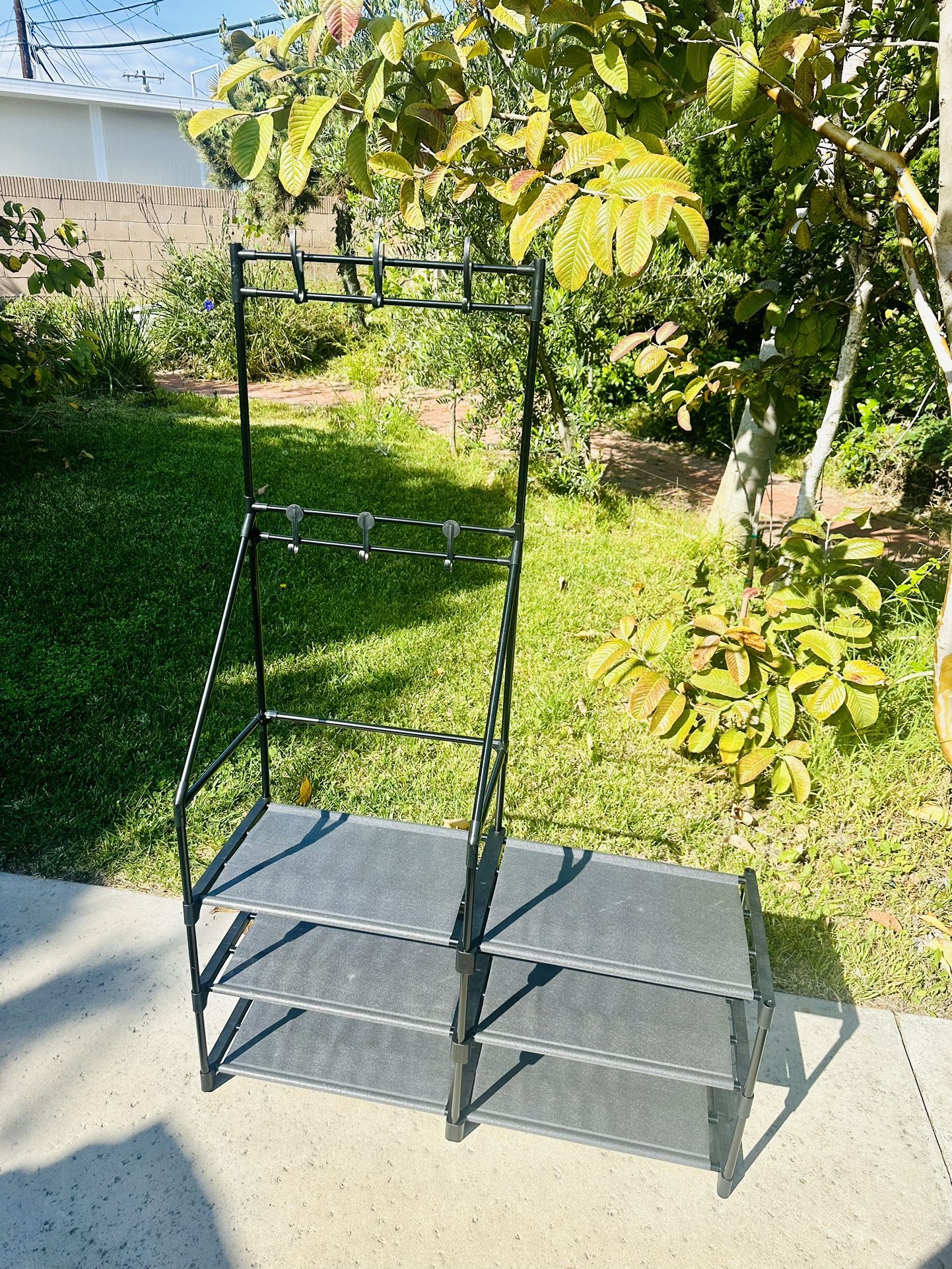 3 Tier Lightweight Shoe Rack Shelf Organizer With Hook for Hanging Hat Purse Belt Size L34", W12", H50"