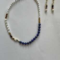 New Handmade Lapis Lazuli, Mother Of Pearl Fish Necklace