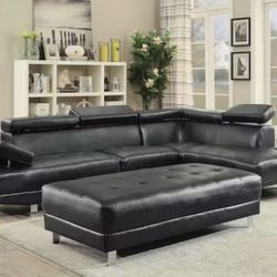 Leather sectional sofa W/chaise Lounger & adjustable headrest