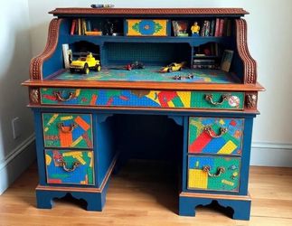 Custom Order Option: Antique Rolltop Writers Lego-Themed Desk Building Blocks Home Decor Adults/Kids