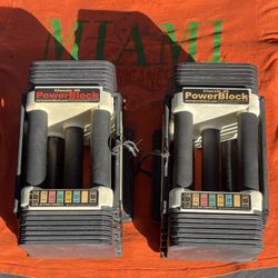 CLASSIC 45 POUND X  2  POWER BLOCK ADJUSTABLE DUMBBELLS : GOES FROM  :10s  15s  20s  25s  30s  35s  40s. 45s 