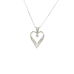 14K White Gold Diamond Heart & 16-18" Cable Chain -0.03ct