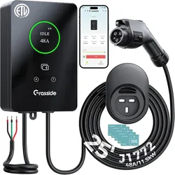 Grasside
Level 2 EV Charger, 48A Hardwired, 25FT Cable, J1772 Wall Charger, 11.5kw