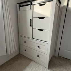 White Storage Cabinet w/ Sliding Door & Drawers