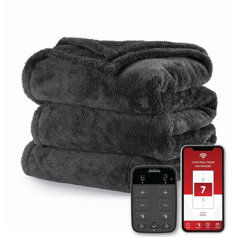 Sunbeam Connected WiFi Heated Blanket, WiFi Electric Blanket, Lofttec, Slate Grey, Queen

