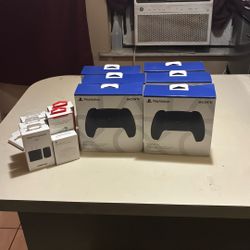 (6) Brand New Ps5 Controllers -$45. (3) Samsung Type C Adapter Box Piece -$10.  (1) Dual port Type C Apple Box Piece.  (2) Apple Lightning Charger