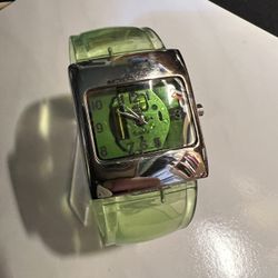 Retro Vintage DENACCI Quartz Watch, Green Cuff Square Dial, Translucent Composite Band.