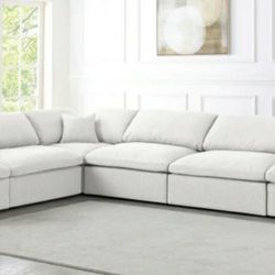Serene Linen / Wood Cream Deluxe Cloud Modular Sectional

