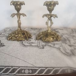 2 Gold Vintage Candle Holders 