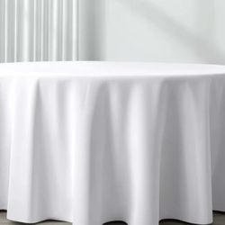 120" White Polyester Round Tablecloth