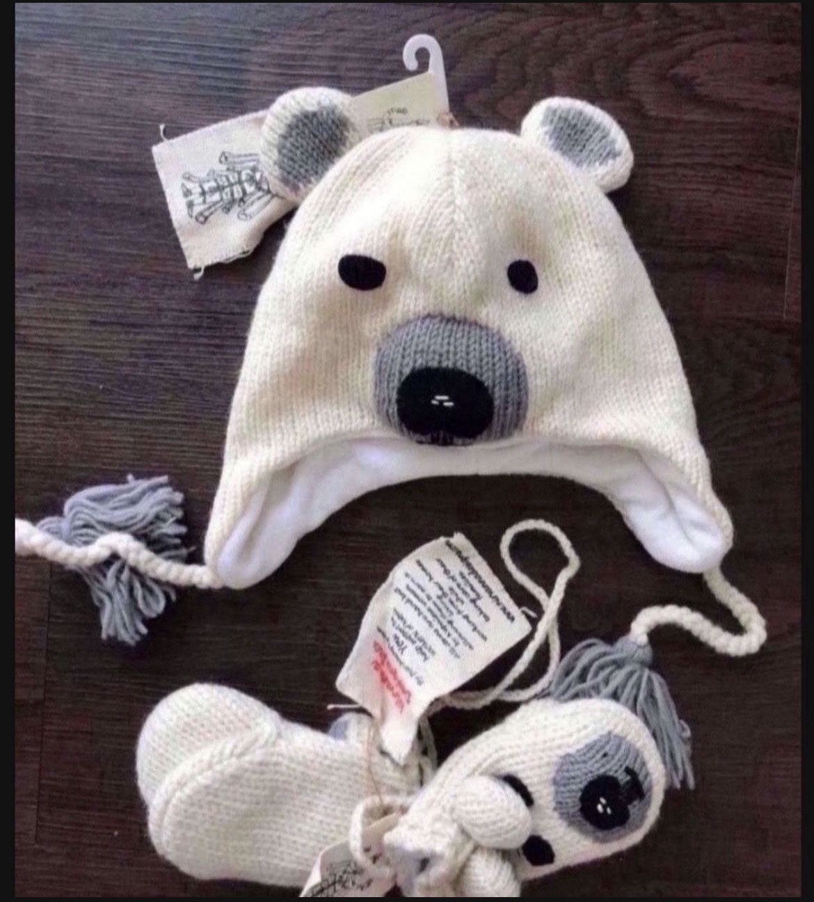 New Bear Knit Hat and Mittens Set, wool