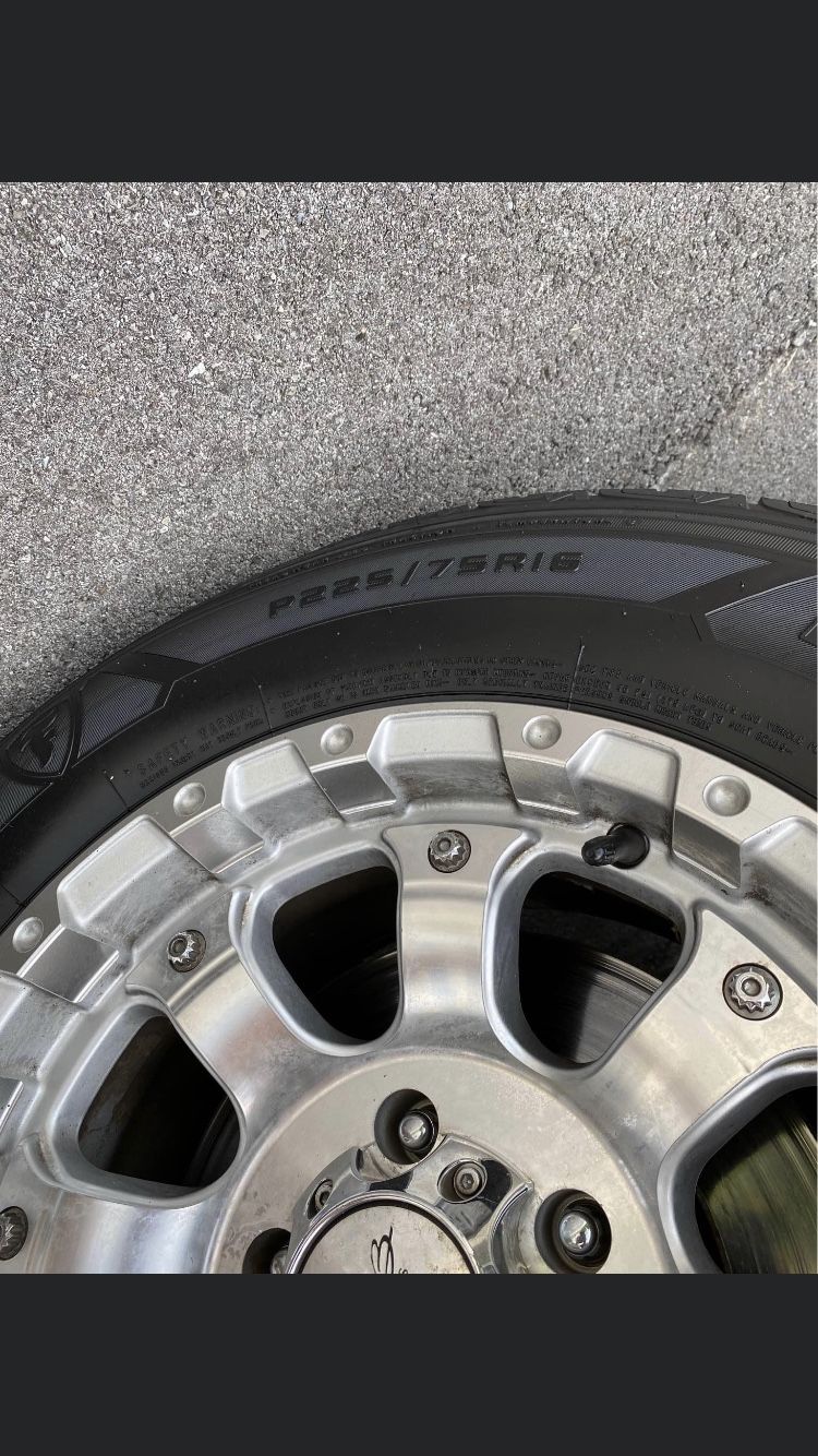 P 225/75R16 firestone tires and MB chrome wheels