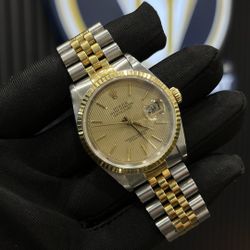 Rolex Datejust 36mm Champagne Tapestry Dial On Two Tone Jubilee band