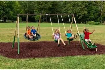 XDP Recreation Deerfield Playground Swing Set, Super Disc, Slide, Glider