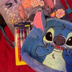Toddler, Plushy Stitch, Backpack, Pack Of Pens And A Drawstring Stitch Backpack