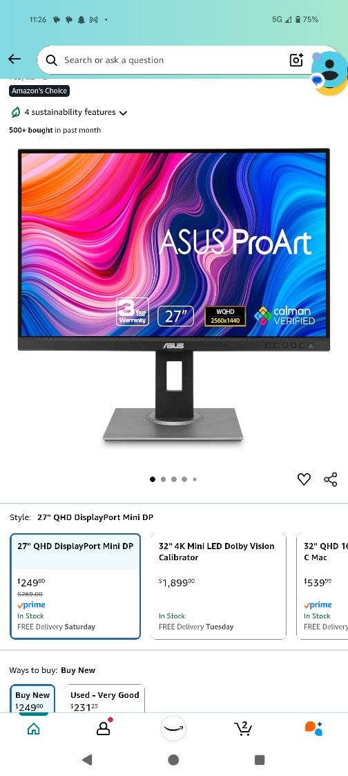 monitor: ASUS -PRO ART 27'