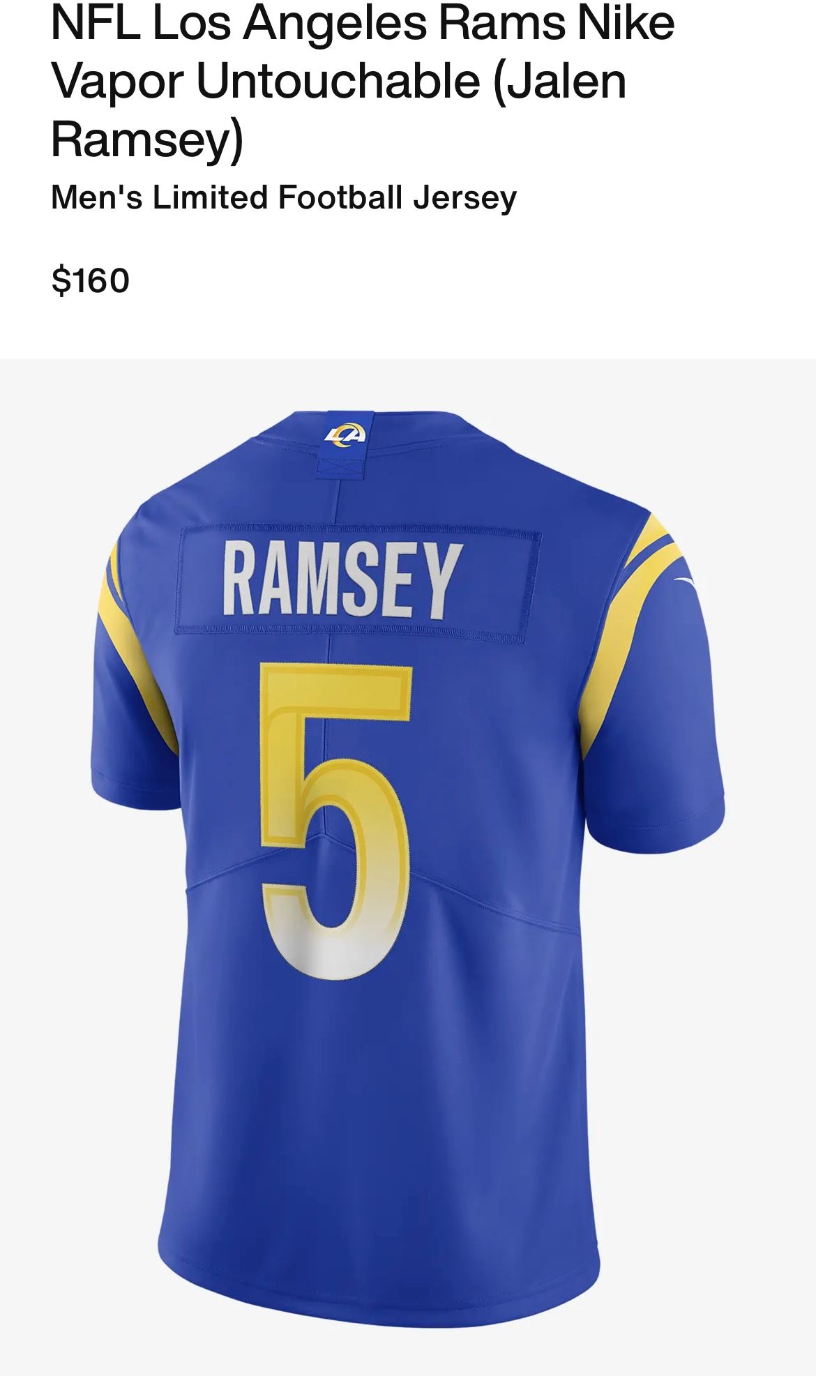 NFL Los Angeles Rams Nike Vapor Untouchable (Jalen Ramsey) Men's Limited  Football Jersey.