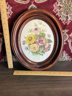 Victorian Oval Wood Frame Floral French Litho