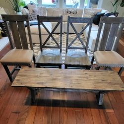 🤎🤍🤎🤍Dining Chairs And Bench For Large Kitchen Table !!!🤎🤍🤎🤍4 Real Wood CHAIRS + 60 Inch Real Wood Bench 