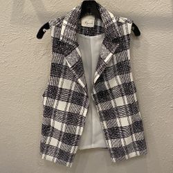 B.YORK plaid blazer vest double lapel collar black/white