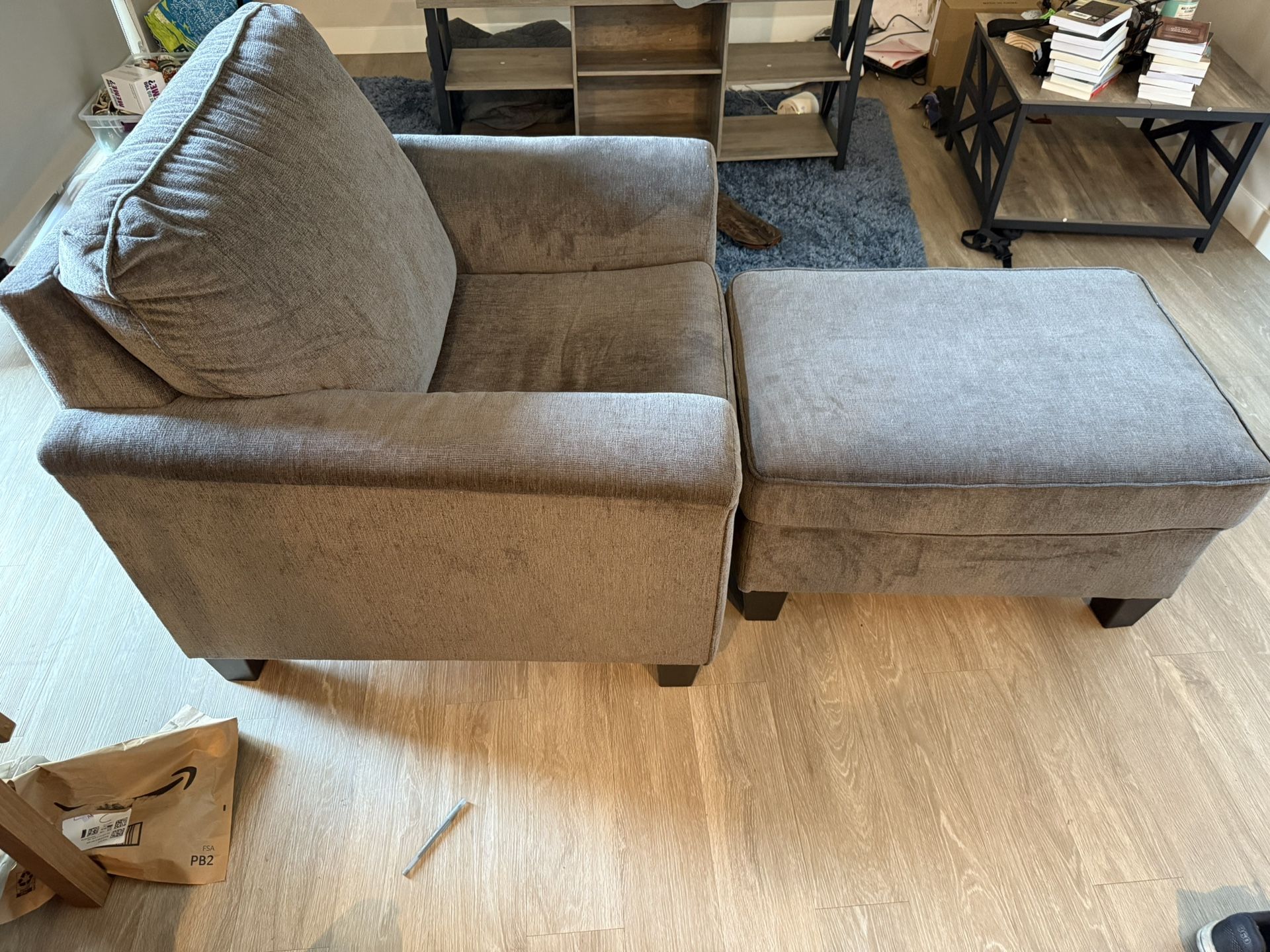Gray Armchair with Ottoman