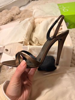 Bronze Satin Strappy Slingback Heels
