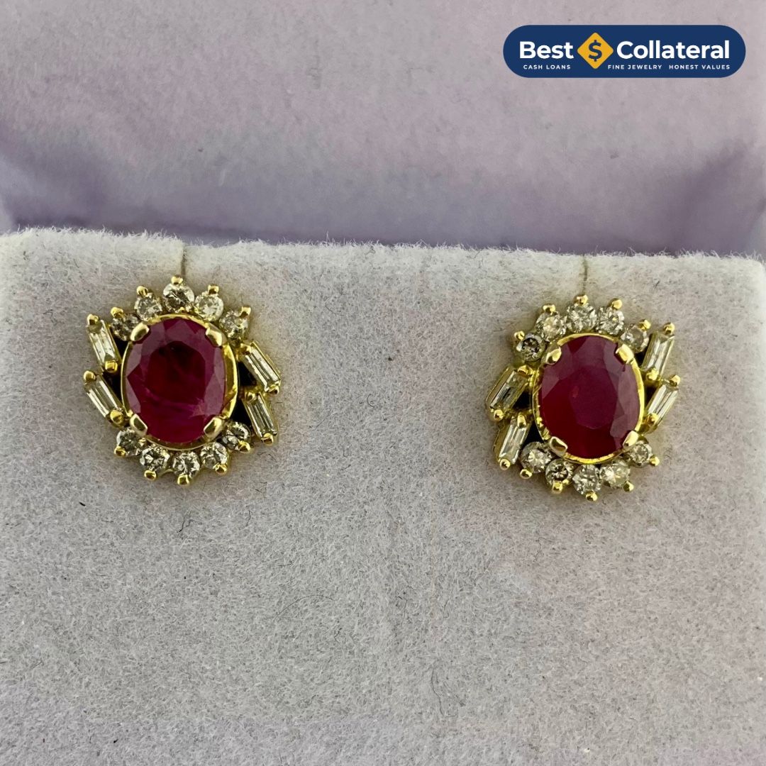 Ruby And Diamond Earrings In 14k Gold