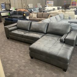 Grey Dark Leather Sectional
