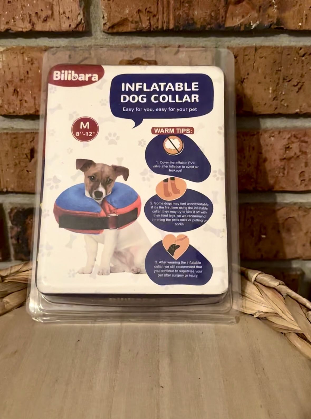 Inflatable Dog Collar Size Medium 8”-12” New In Box Bilibara