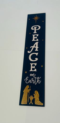Wooden Christmas "Peace on Earth" Deco Porch sign. Nativity Scene bottom