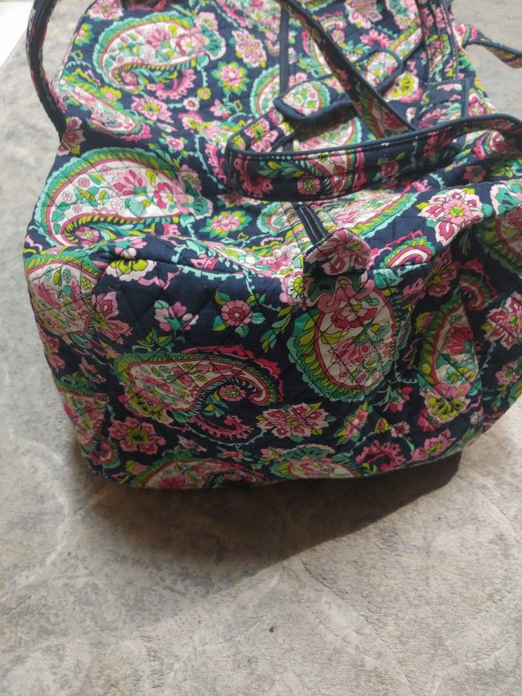 Vera Bradley Large Duffle Gym Travel Bag Pink Floral Zipper Top End Pocket