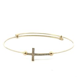 Woman’s Ladies 14k Yellow Gold CZ Cubic Zirconia Cross Bangle Bracelet GP3130203