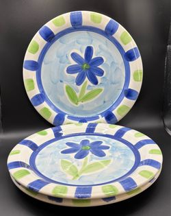 3 Blue Floral Dinner Plates