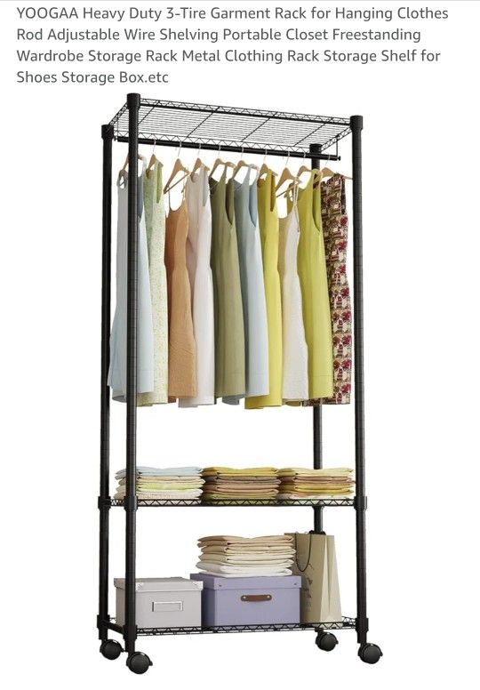 Heavy Duty 3-Tire Garment Rack for Hanging Clothes Rod Adjustable Wire Shelving Portable Closet Freestanding Wardrobe Storage Rack Metal Clothing...