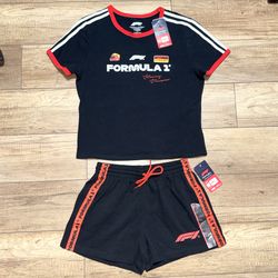 Formula 1 Racing Division Red Trim F1 Pit Crew 2 Piece Set Shirt & Shorts READ