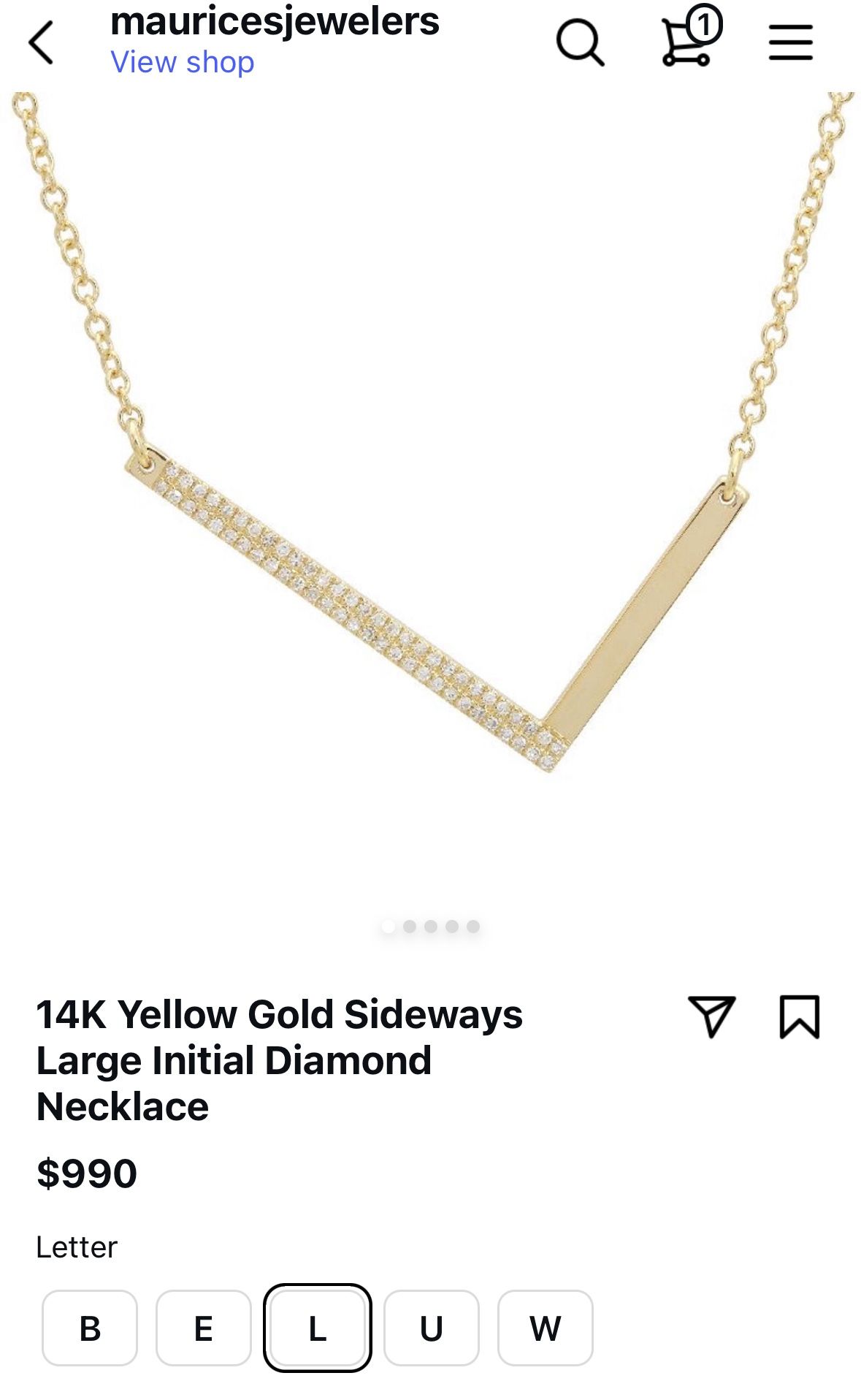 14K Yellow Gold 0.12Ct R/D Diamond Large Initial “L” Necklace