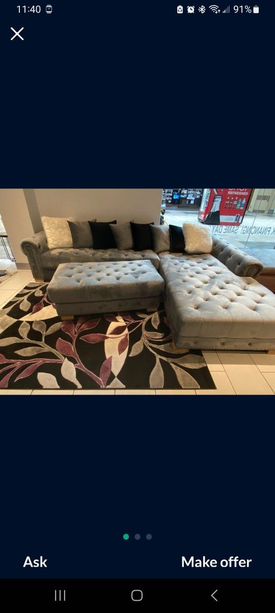 Sofia Grey Sectional Sofa W/Ottoman---$999---Unreal Pricing!!!---Same Day Delivery Available